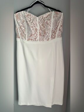 City Chic Strapless Lace Bust Cream Cocktail Dress